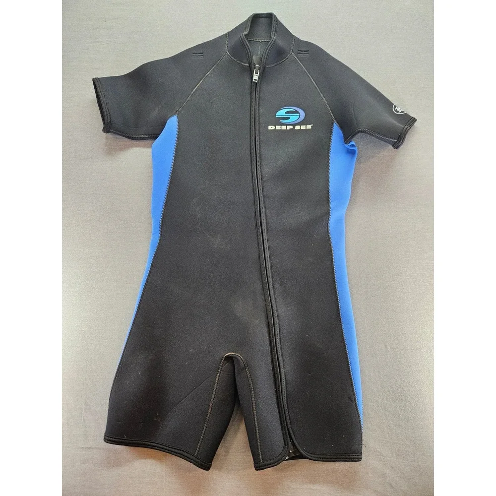 Deep See Gladiator Pro Shorty Wetsuit Black Blue Front Zip ML PO 8D4850